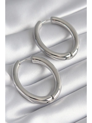 Pirinç Gümüş Renk Halka Model Kadın Küpe