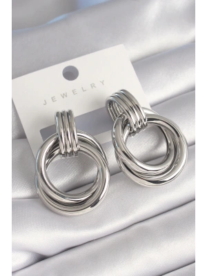 Pirinç Gümüş Renk Halka Model Kadın Küpe