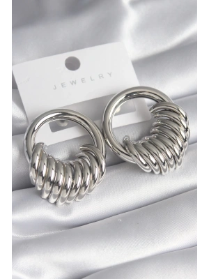 Pirinç Gümüş Renk Halka Sarmal Model Kadın Küpe