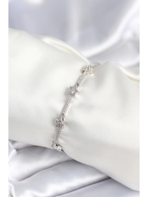 Pirinç Gümüş Renk Halley Yıldız Model Kadın Bileklik