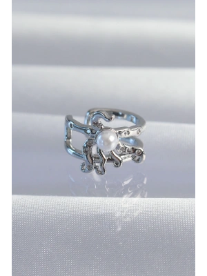 Pirinç Gümüş Renk İncili Ahtapot Earcuff Küpe