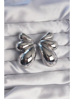 Pirinç Gümüş Renk İri Bombeli Kelebek Küpe