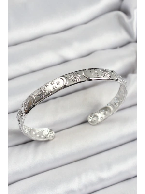 Pirinç Gümüş Renk İşlemeli Altı Açık Bileklik