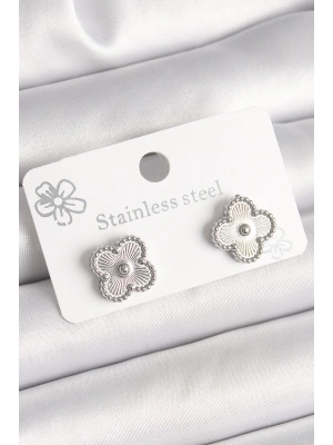 Pirinç Gümüş Renk İşlemeli Yonca Model Kadın Küpe