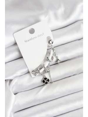 Pirinç Gümüş Renk Kadın Set Küpe