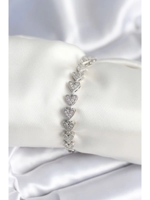 Pirinç Gümüş Renk Kalp Model Kadın Bileklik