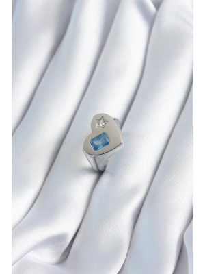 Pirinç Gümüş Renk Kalp Model Yıldız Zirkon Taş Detay Kadın Yüzük