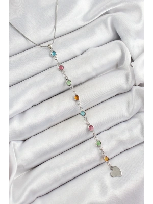 Pirinç Gümüş Renk Karışık Renk Zirkon Taşlı Y Kadın Kolye