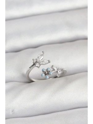 Pirinç Gümüş Renk Kelebek Model Kadın Yüzük