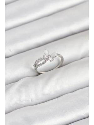 Pirinç Gümüş Renk Kelebek Zirkon Taşlı Kadın Yüzük