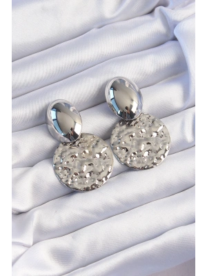 Pirinç Gümüş Renk Oval Ezme Plaka Küpe