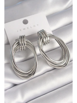 Pirinç Gümüş Renk Oval Model Kadın Küpe