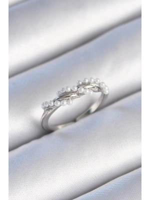 Pirinç Gümüş Renk Sarmal İnci Model Kadın Yüzük