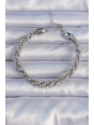 Pirinç Gümüş Renk Sarmal Model Bileklik