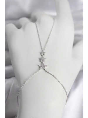 Pirinç Gümüş Renk Sıralı Yıldız Model Kadın Şahmeran