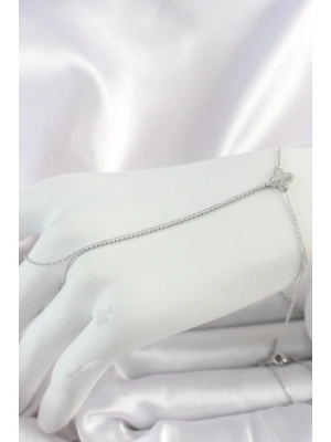 Pirinç Gümüş Renk Su Yolu Zirkon Taşlı İşlemeli Yonca Model Kadın Şahmeran