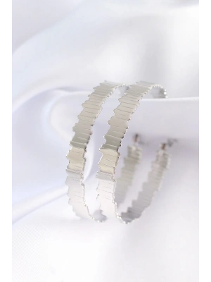 Pirinç Gümüş Renk Tırtıklı Halka Küpe