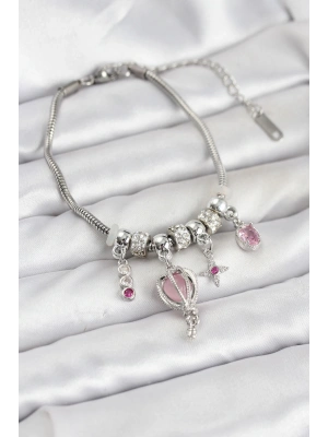 Pirinç Gümüş Renk Uçan Balon Charmlı Kadın Bileklik