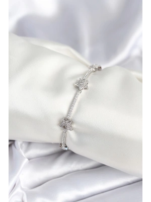 Pirinç Gümüş Renk Yıldız Model Kadın Bileklik