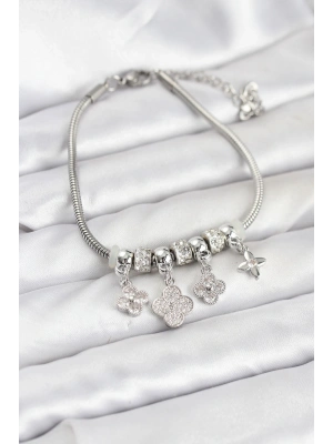 Pirinç Gümüş Renk Yonca Model Kadın Bileklik