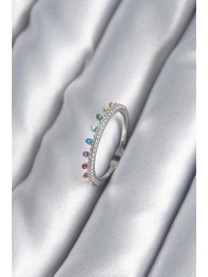 Pirinç Gümüş Renk Zirkon Taş Detay Kadın Yüzük