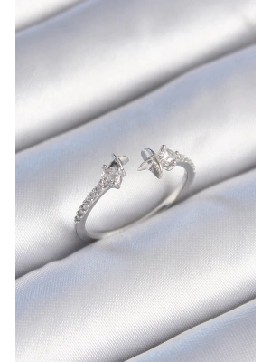 Pirinç Gümüş Renk Zirkon Taş Detay Yıldız Model Kadın Yüzük