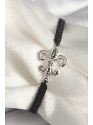 Pirinç Gümüş Renk Zirkon Taş İşlemeli Zambak Model Asansörlü Makrome Model Kadın Bileklik