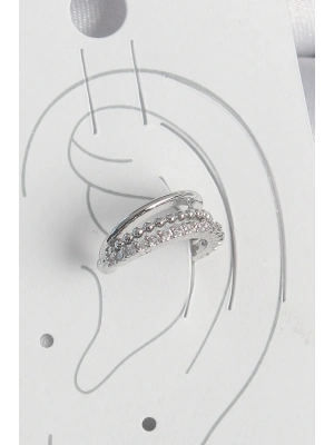 Pirinç Gümüş Renk Zirkon Taşlı 3Lü Sıralı Kadın Kıkırdak Küpe