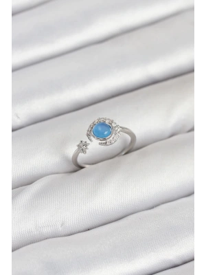 Pirinç Gümüş Renk Zirkon Taşlı Ay Yıldız Kadın Yüzük