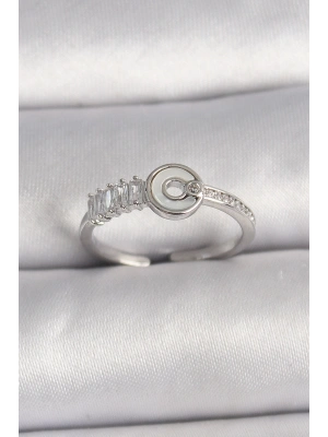 Pirinç Gümüş Renk Zirkon Taşlı Ayarlanabilir Kadın Yüzük