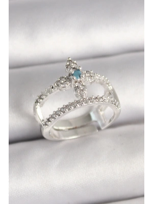 Pirinç Gümüş Renk Zirkon Taşlı Ayarlanabilir Model Kadın Yüzük