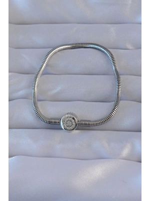 Pirinç Gümüş Renk Zirkon Taşlı Charm Bileklik
