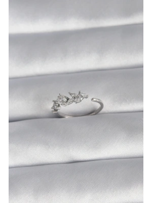 Pirinç Gümüş Renk Zirkon Taşlı Çiçek Model Kadın Yüzük