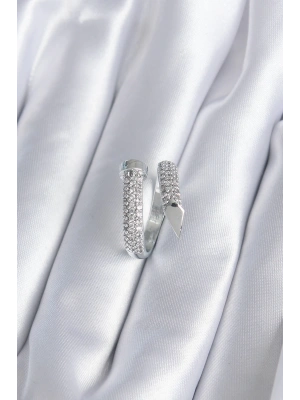 Pirinç Gümüş Renk Zirkon Taşlı Çivi Model Kadın Yüzük