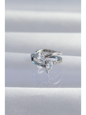 Pirinç Gümüş Renk Zirkon Taşlı Damla Earcuff Küpe