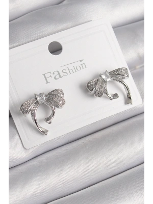 Pirinç Gümüş Renk Zirkon Taşlı Fiyonk Model Kadın Küpe