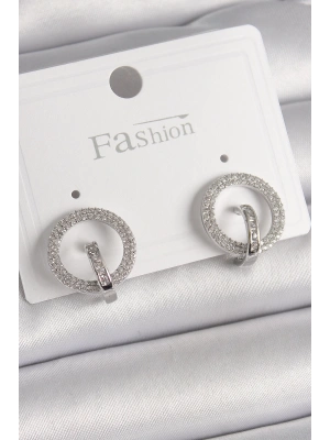 Pirinç Gümüş Renk Zirkon Taşlı Halka Model Kadın Küpe