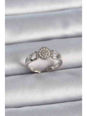 Pirinç Gümüş Renk Zirkon Taşlı İncili Kalp İşleme Detay Ayarlanabilir Model Kadın Yüzük