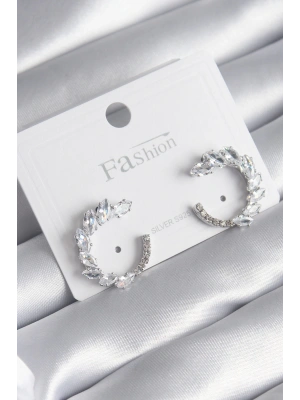 Pirinç Gümüş Renk Zirkon Taşlı Kadın Küpe