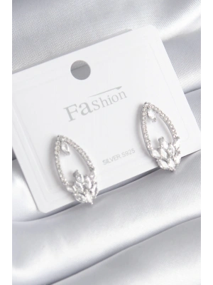 Pirinç Gümüş Renk Zirkon Taşlı Kadın Küpe