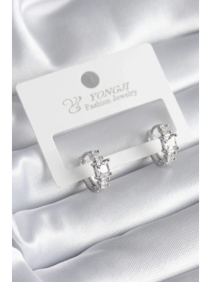 Pirinç Gümüş Renk Zirkon Taşlı Kadın Küpe