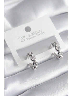 Pirinç Gümüş Renk Zirkon Taşlı Kadın Küpe