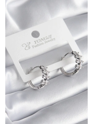 Pirinç Gümüş Renk Zirkon Taşlı Kadın Küpe