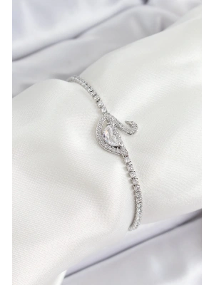 Pirinç Gümüş Renk Zirkon Taşlı Kuğu Model Kadın Bileklik