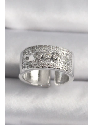 Pirinç Gümüş Renk Zirkon Taşlı Messika Model Kadın Yüzük