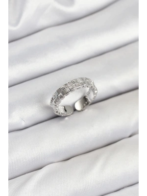 Pirinç Gümüş Renk Zirkon Taşlı Sırım Kadın Yüzük