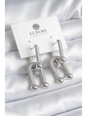 Pirinç Gümüş Renk Zirkon Taşlı Model VIP Seri Kadın Küpe