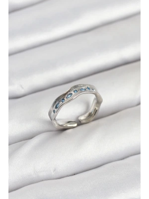 Pirinç Gümüş Renk Zirkon Taşlı Vintage Kadın Yüzük