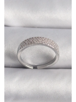 Pirinç Gümüş Renk Zirkon Taşlı VIP Seri Kadın Yüzük