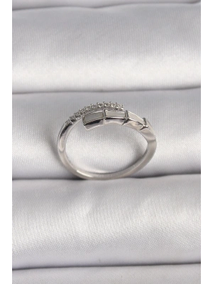 Pirinç Gümüş Renk Zirkon Taşlı Yılan Model Ayarlanabilir Yüzük